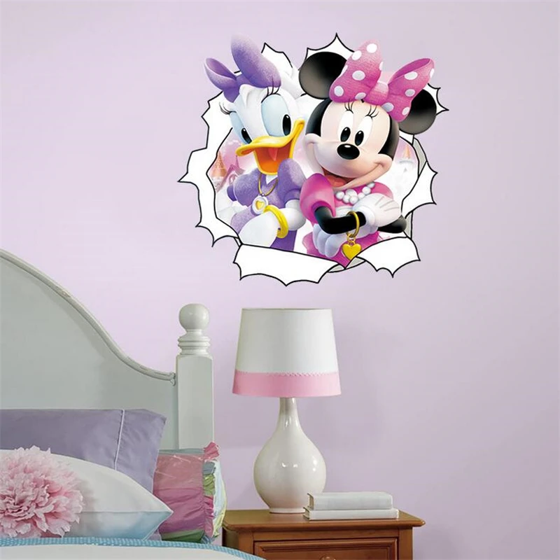 3D Cartoon Mickey Minnie Donald Duck Wall Stickers Kid's Room Kindergarten Amusement Park Baby Bedroom Wall Art Decoration