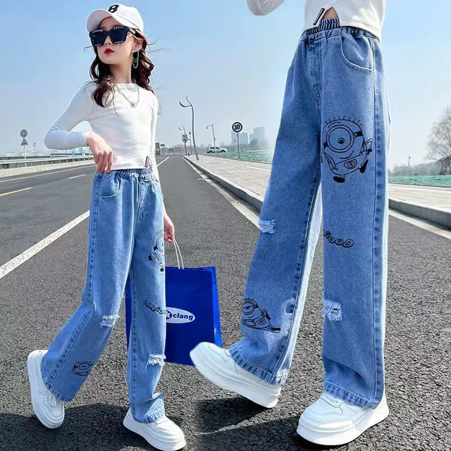 2023 Kids Girls Jeans Baby Clothes Classic Pants Children Denim Clothing  Teens Girls Casual Loose Bottoms Trousers 4-14 Years