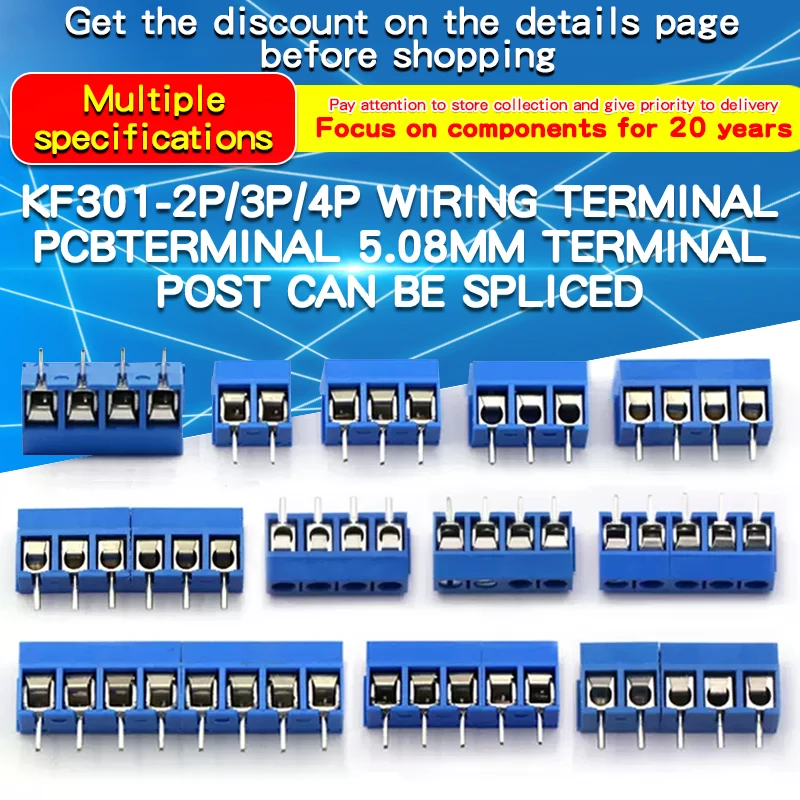 10 Pz Kf301- 2P/3P/4P/5P/6P/7P/8P/9P/10P Morsettiera 5.08Mm Pcb Morsettiera Connettore