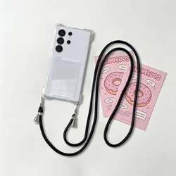 Clear Silicone Phone Case with Adjustable Crossbody Lanyard and Card Slot Cover - Galaxy S23 Ultra (Black Lanyard)
