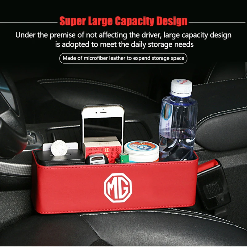 

PU Leather Car Seat Gap Organizer Storage Box for MG Logo MG3 ZS GS HS EZS MG5 MG GT MG6 MG7 Morris 3 TF ZR ES Car Accessories