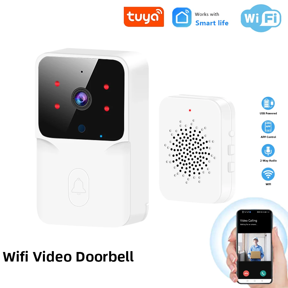 פעמון דלת WiFi לבית Tuya WiFi פעמון דלת אלחוטי DC AC מופעל באמצעות סוללה עם מצלמת Alexa Google