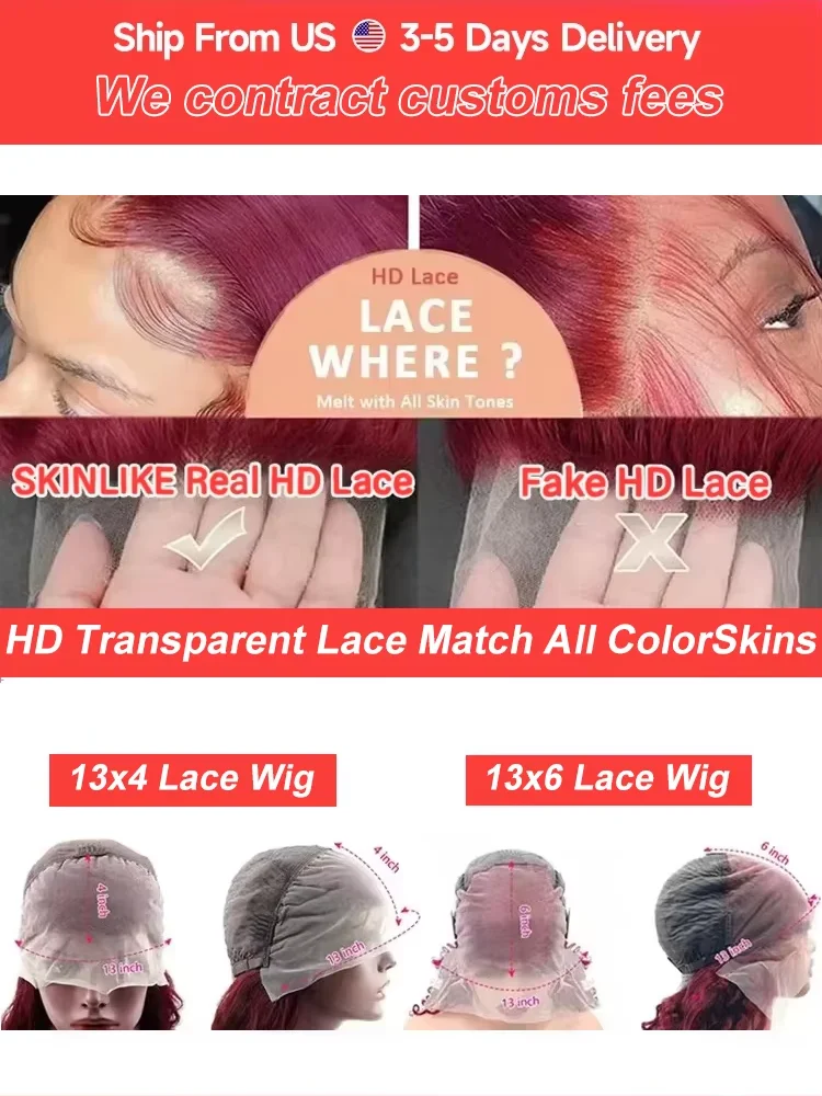 250 Density 13x4 Curly 99J Burgundy Lace Front Wig Red Wine Colored 30 40 Inch Deep Wave 13x6 HD Lace Frontal Human Hair Wigs 6