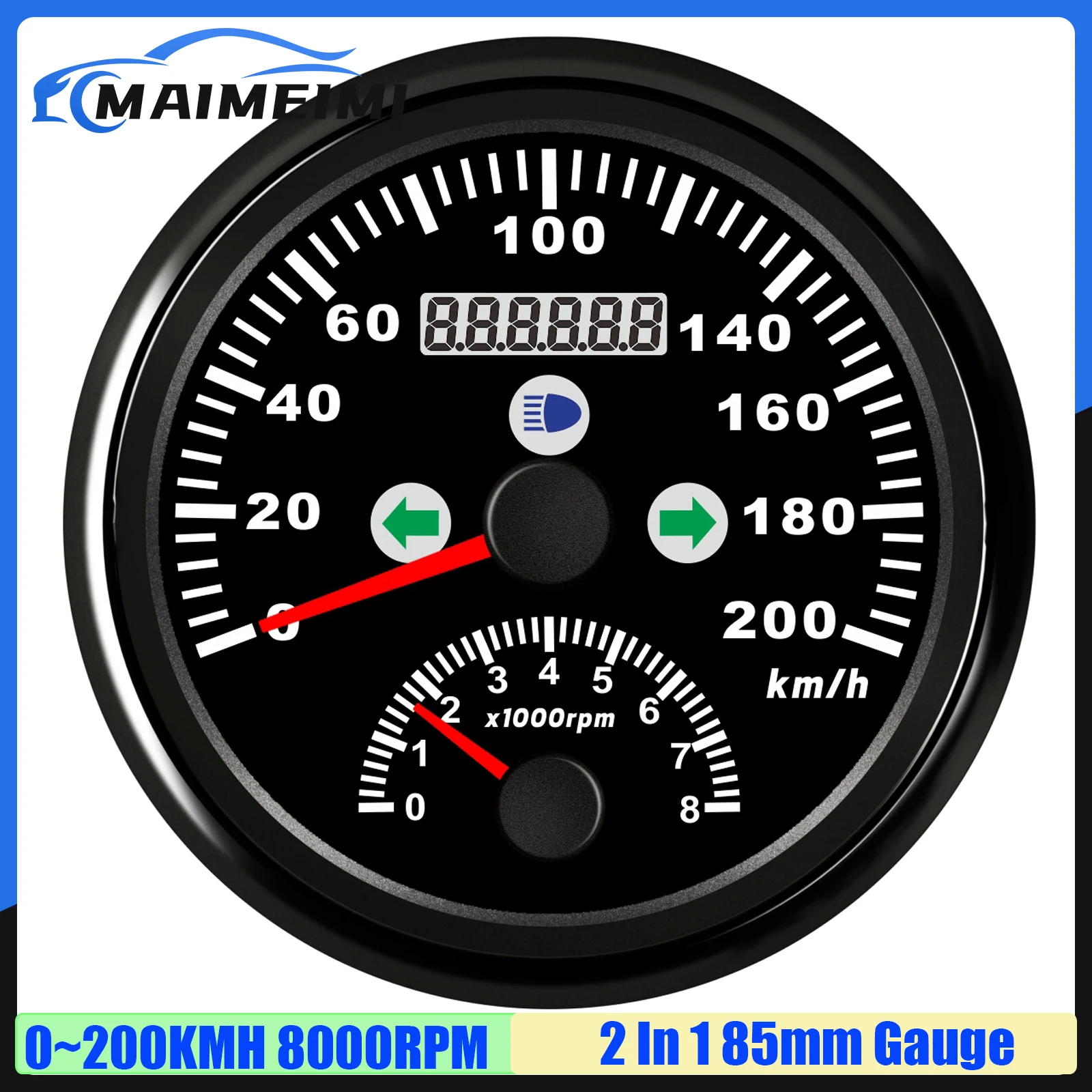 

Red LED 2 IN 1 85mm Gauge 0~200KMH GPS Speedometer Gauge with Antenna+0~8000 RPM Tachometer with Turn Light for Boat Car 12V 24V