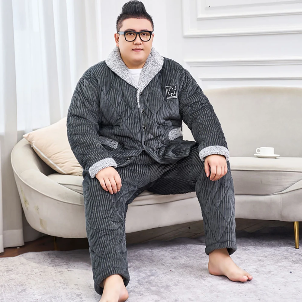 9XL Big Size Pajamas Set Winter Super Thicken Flannel Warm Sleepwear Simple Casual Plaid Men Pajama for Sleeping pijama hombre