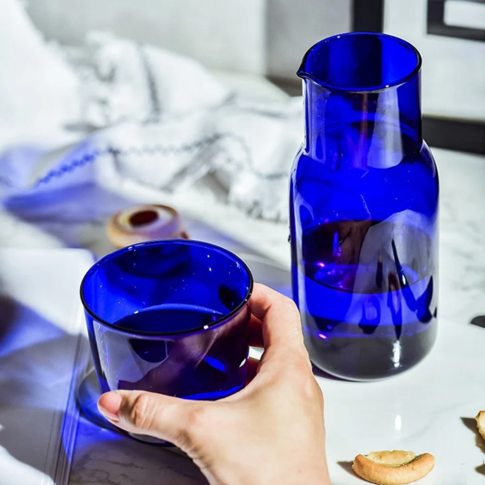 Bedside Water Carafe with Tumbler Glass Set for Bedroom Nightstand Glass Mouthwash Bottle Juice Water Pitcher for Kitchen Bath