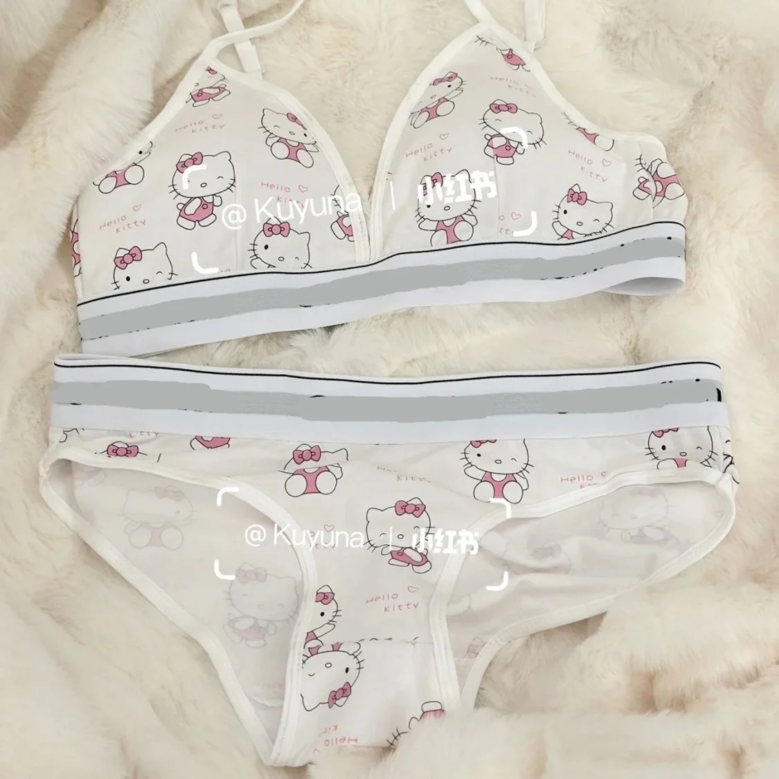 Hello Kitty Couple Underwear Set Anime Cartoon Girls Bra Thong
