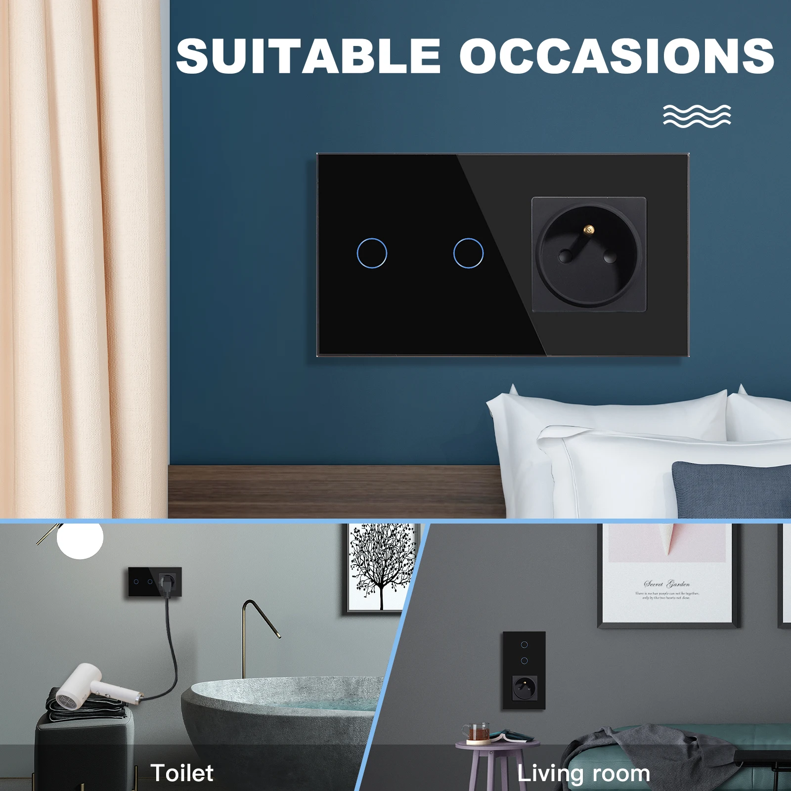 Touch Light Switch USB C Phone Charge 1/2/3Gang Wall Switches Double Sockets