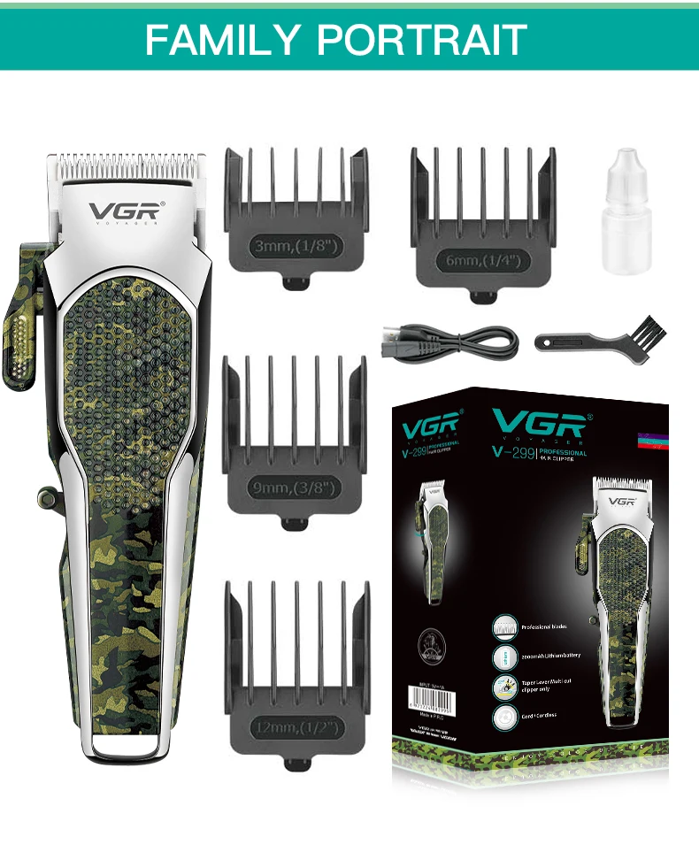 VGR Hair Cutting Machine Electric Hair Clipper Professional