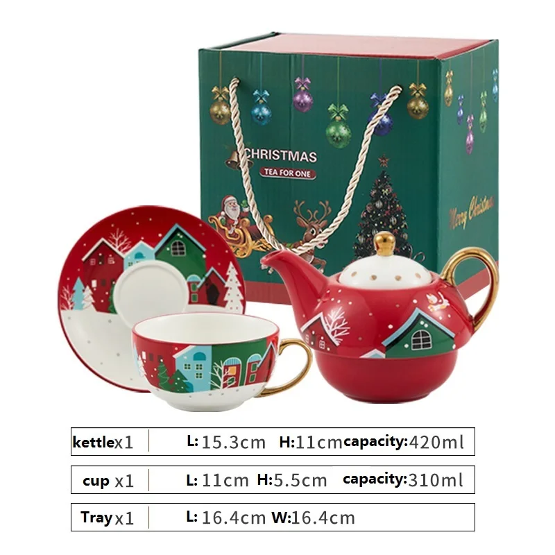 Juego de té y café de cerámica con bandeja, tazas de leche creativas,  juegos de té de porcelana, decoración navideña - AliExpress