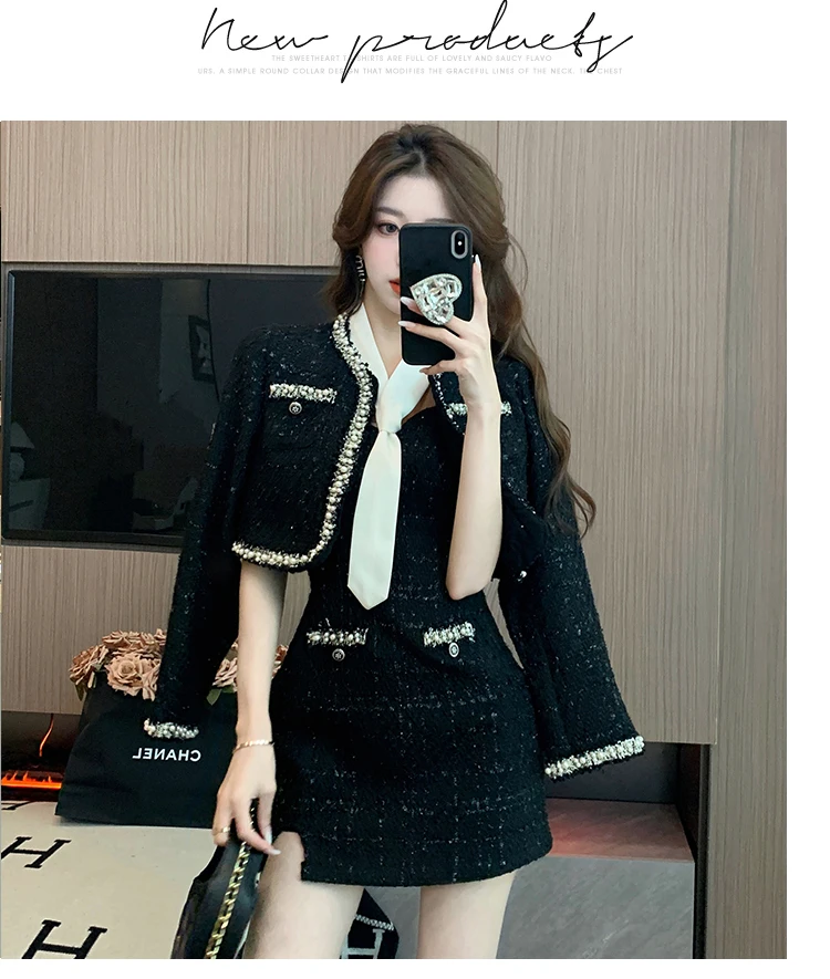 Set Giacca E Gonna In Tweed Donna - 2 Pezzi Elegante Per Autunno, Con Bottoni, Taglie S-XL - Foto 8