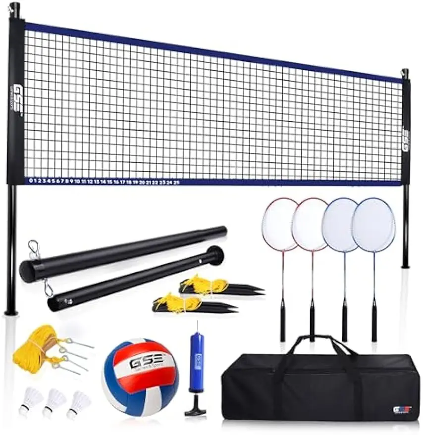Outdoor Volleyball and Badminton Combo Set