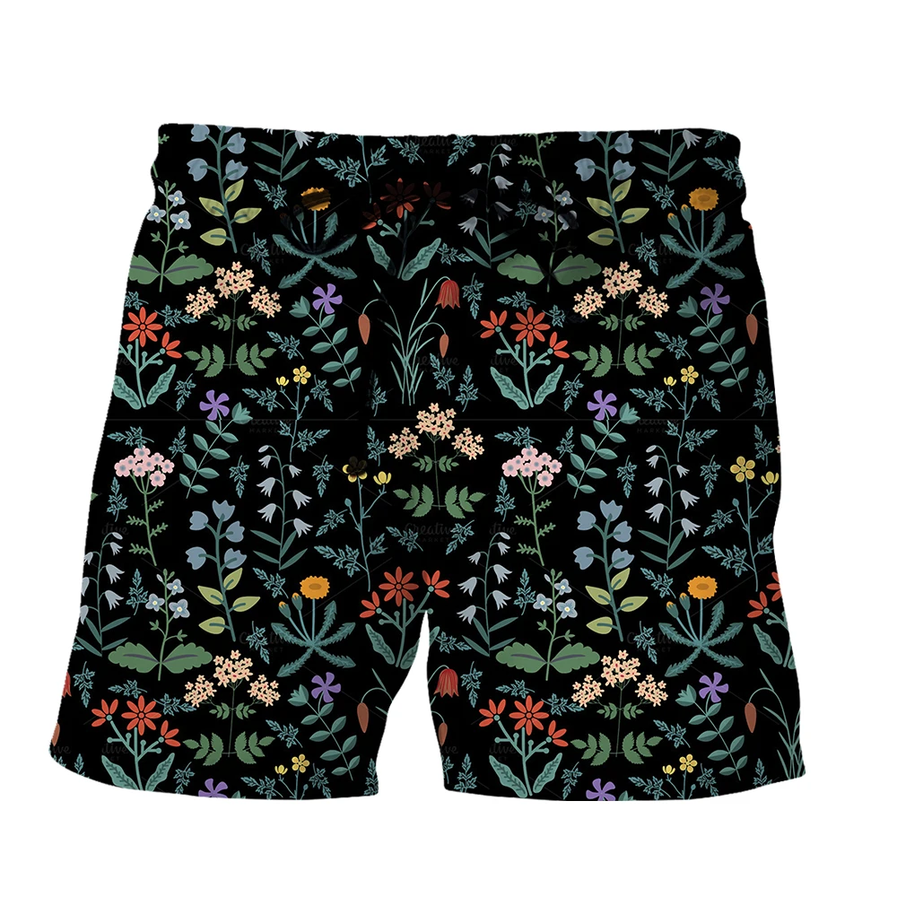 Men Sports Panties Fitness Basketball Beach Pants Casual Gym Wildflower Weed Print Elastic Shorts Seaside Surf Swimwear Knickers