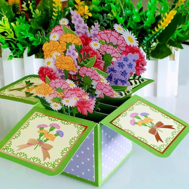 Flowers Bouquet Pop-up Cards 3d Paper Flowers Bouquet With Note Card And  Envelope 's Day Greeting C