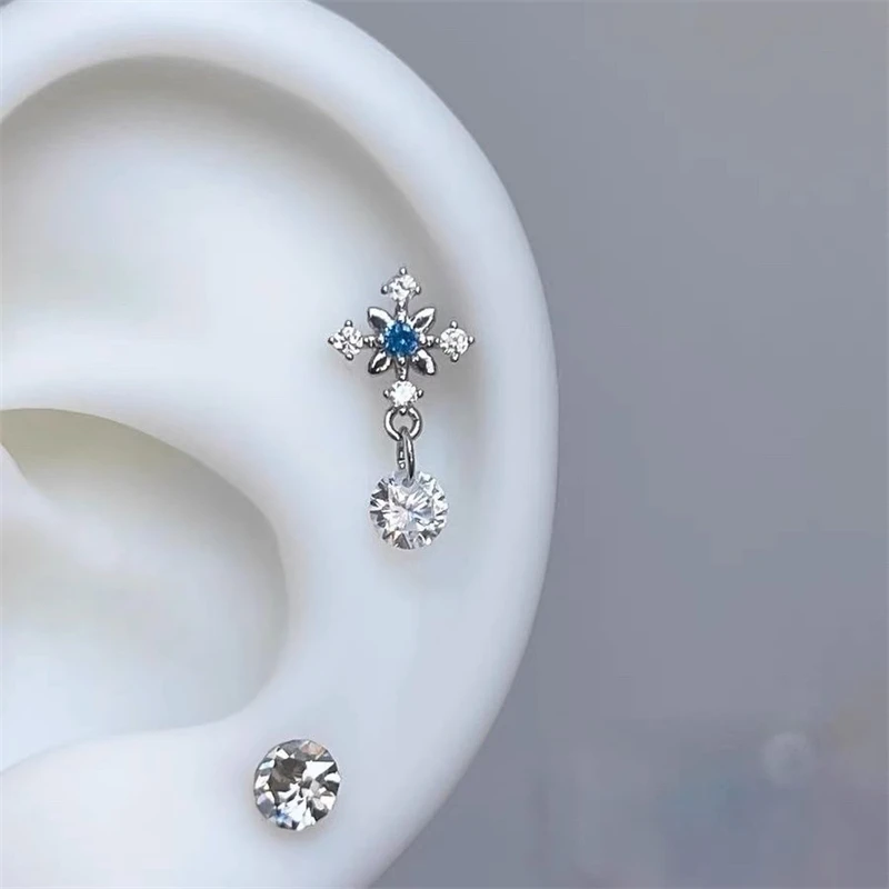 1pcs Shiny Cross Zircon 316L Stainless Steel Ear Bone Nail Y2K Style Silver Color Earring For Women Cochlear Accessories