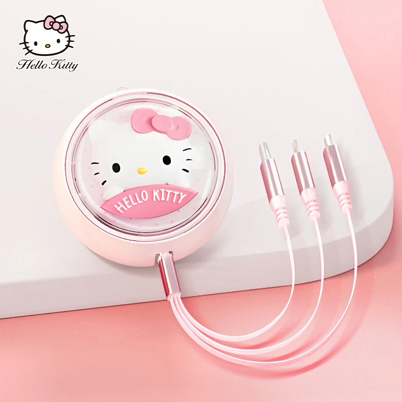 thumbnail image 1 of Línea de datos tres en uno de dibujos animados Kawaii Sanrios Hellokitty Cinnamoroll Melody Cable de carga USB retráctil Teléfono portátil Tipo C, 1 of 5