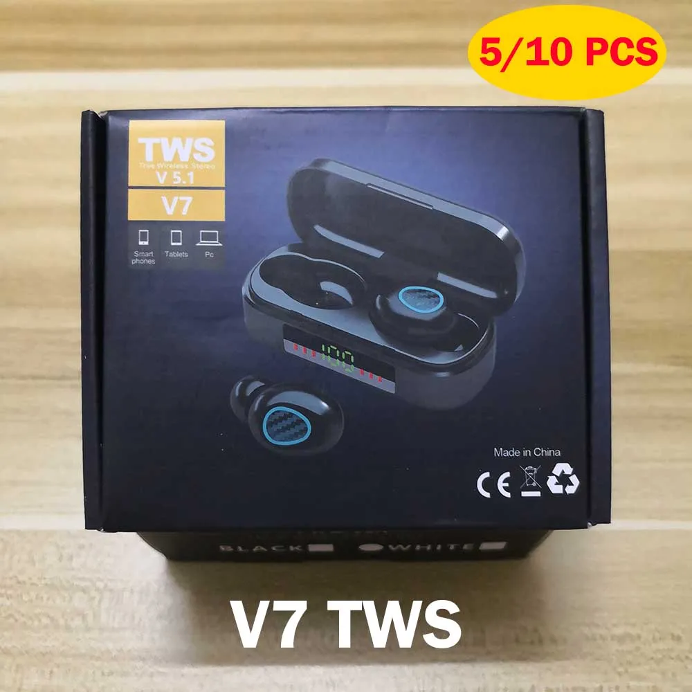 

5/10PCS V7 TWS Wireless Bluetooth 5.0 Earphone Sports Earbuds Waterproof Music Headphones HIFI Stereo Noise Reduction Headset