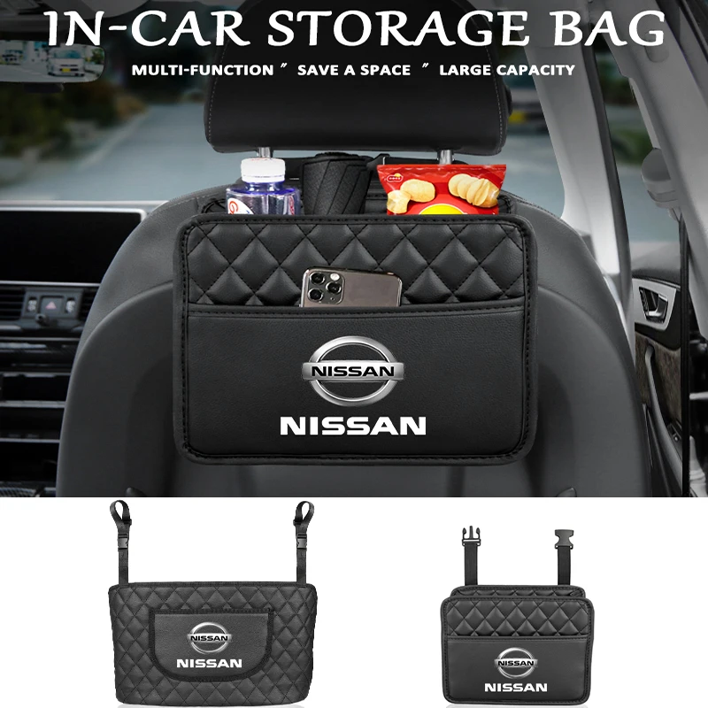 Car Seat Back Organizer Storage Bag Interior Parts Leather ​Accessorie For Nissan Qashqai Juke X-Trail Patrol Navara GTR |