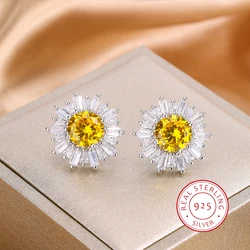 Exquisite 925 Sterling Silver Earrings for Women Shiny Yellow Zircon Earrings High Quality Party Jewelry Zircon Jewelry