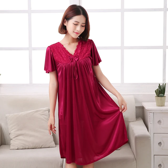 Large Sexy Night Dress Ice Silk Satin Sleepwear Female Nightgown Women  Sleeping Dresses Plus Size Night Shirts