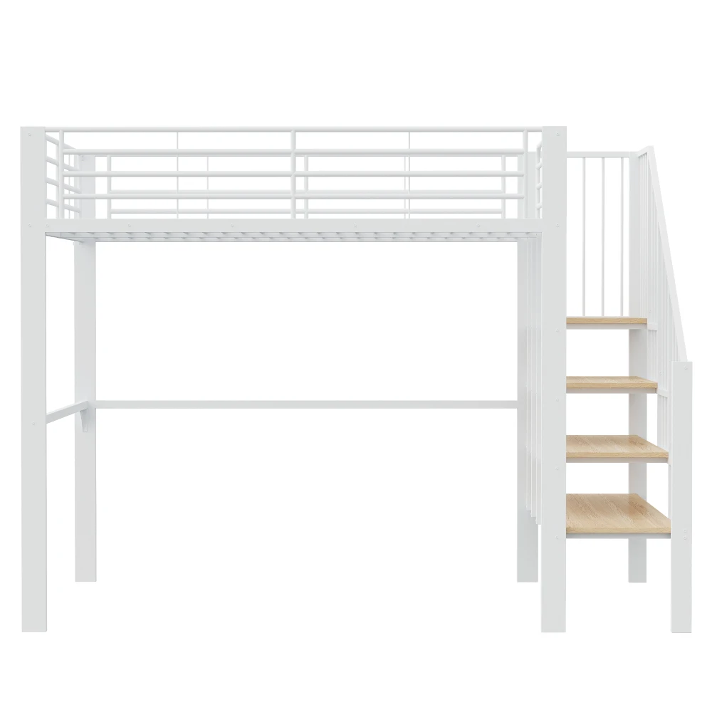 90*200cm/140*200cm Hochbett, stabile Metallkonstruktion mit geräumigem Stauraum unter dem Bett und Treppe, für Kinder und Erwachsene – Detail 29