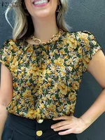 ZANZEA Retro Printed Blouse Women Stylish Shirt Summer Tunic Tops Short Sleeve Beach Party Blusas Bohemian Causal O Neck Chemise - Image 3