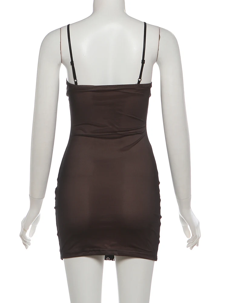 Nibber Cross Bandage Dress Women Low-Neck Patchwork Faux Leather Skinny Sexy Midnight Hottie Fashion Coquett Wild Mini Bodycon