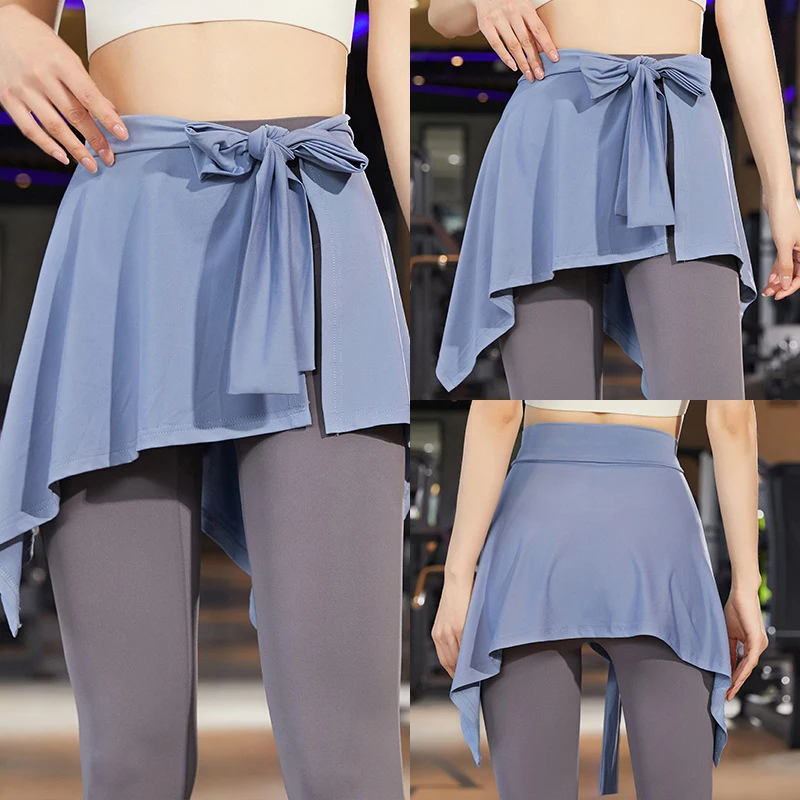 Women Tennis Self-Tie Athletic Sports Yoga Short Skirt Anti-Shine Fart Curtain Strap One Piece Skirt Outside Hip Towel