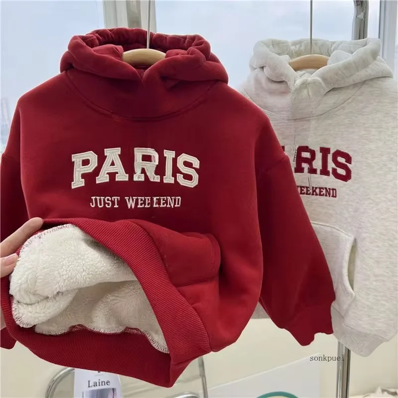 Fleece Thickened Autumn Winter Kids Boys Girls Hooded Sweatshirt Children Clothing