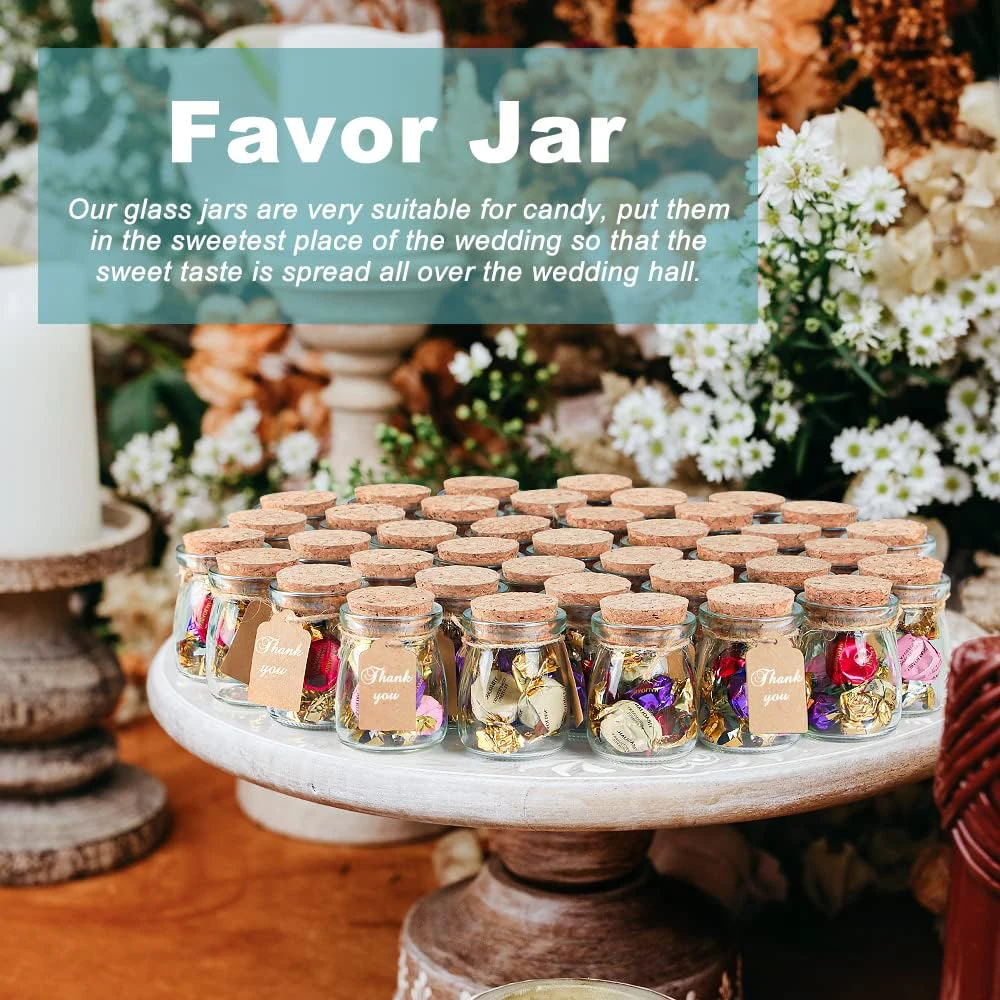 Glass Favor Jars with Cork Lid, 3.4 oz Small Glass Bottles for Wedding Favor, Baby Shower, Party Favor, Gift Jars for Candy 4