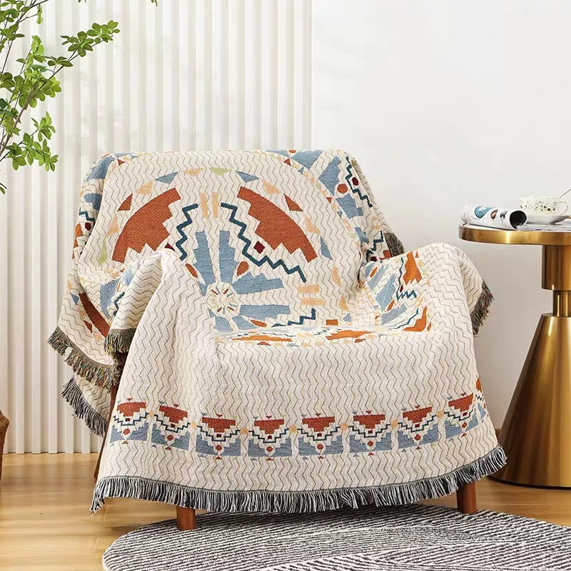 Tribal Vintage Geometric Ethnic Woven Throw Blanket for Sofa Bed Chair Tablecloth Tapestry Home Decor Outdoor Camping Picnic Mat