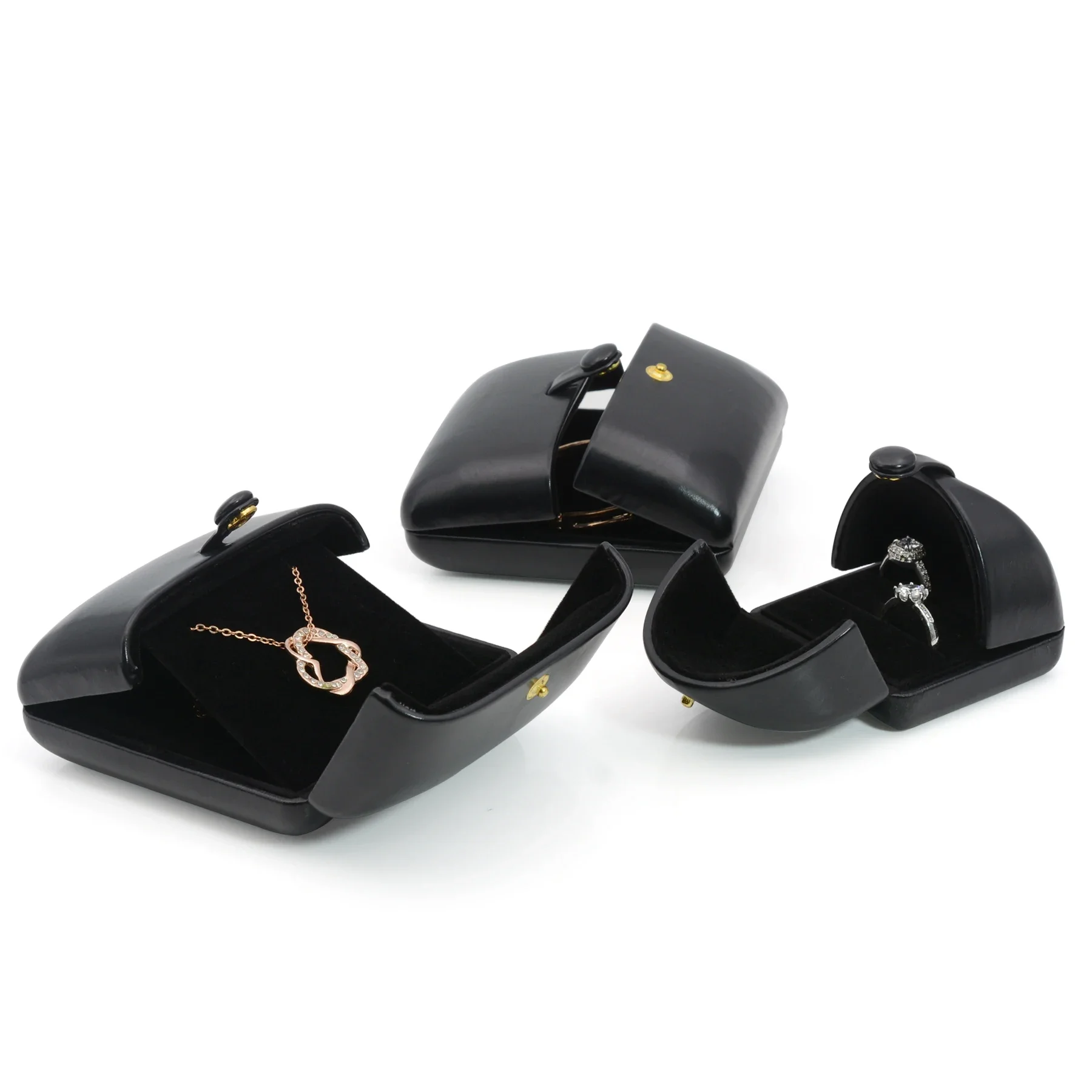 Black Pu Creative Engagement Ring Box Pair Ring Holder Earrings Necklace Box Bracelet Box