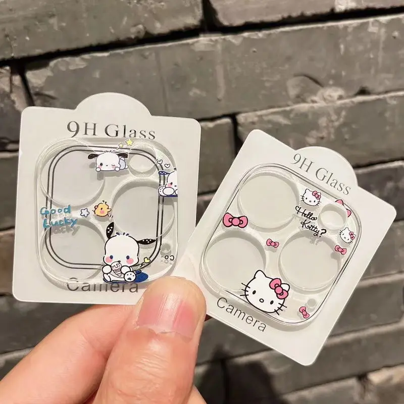 

Милый Защитный Объектив камеры Hello Kitty для iPhone 15 Plus 14 Promax 13 Mini Sanrios 9H закаленное стекло полное покрытие подарки