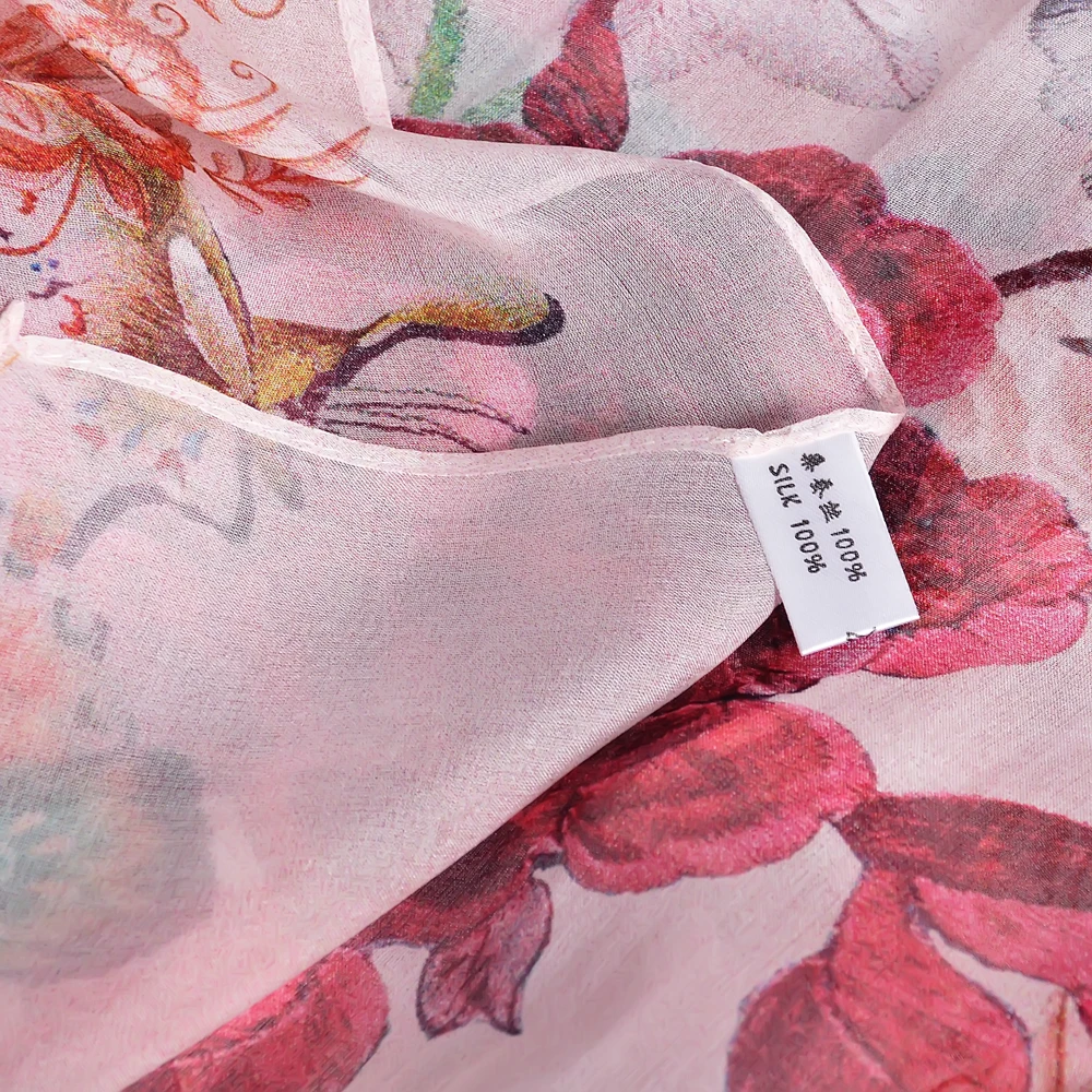 BYSIFA| Pink 100% Natural Silk Scarf Bufanda Women Elegant Chinese Style Peony Design Summer Long Scarves Beach Shawl Accessory 5