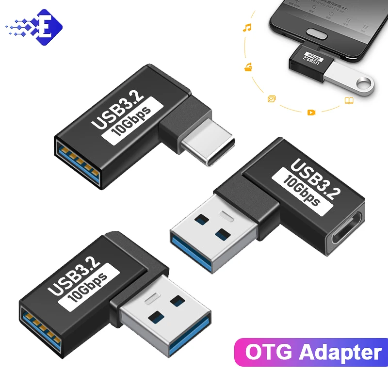 Adaptador Usb ángulo Recto Adaptador USB Hembra A Macho En ángulo Recto - Conector Vertical Para Ahorrar Espacio, USB 2.0 Usb A Usb