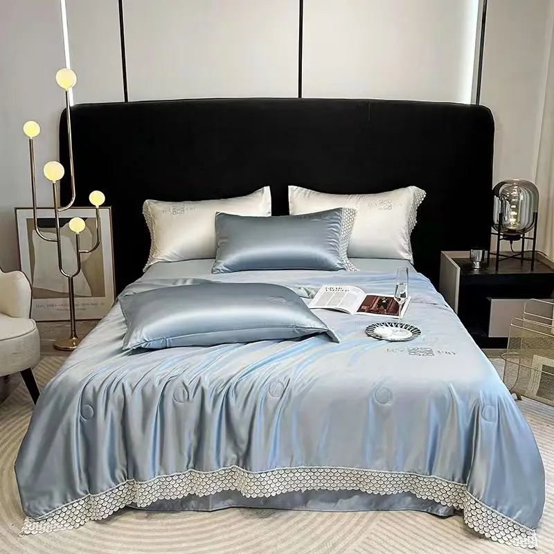 100LyocellFibreQuiltSummerBlanketQueenSizeCoolingSilkyLace