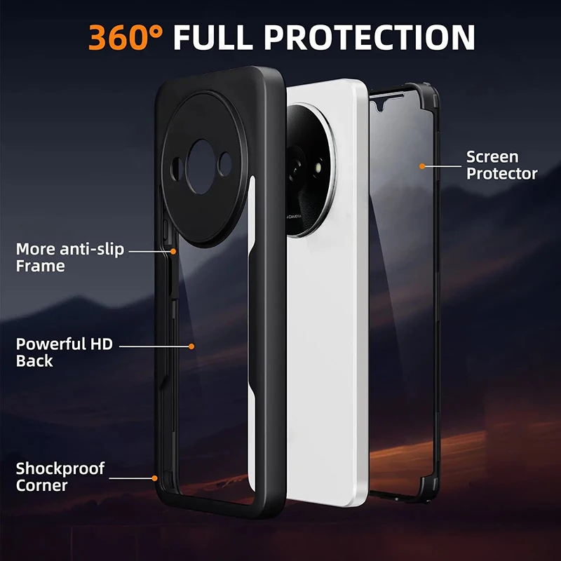 Ultimate 360° Clear Shockproof Phone Cover with Double-Sided Tempered Glass Protection
