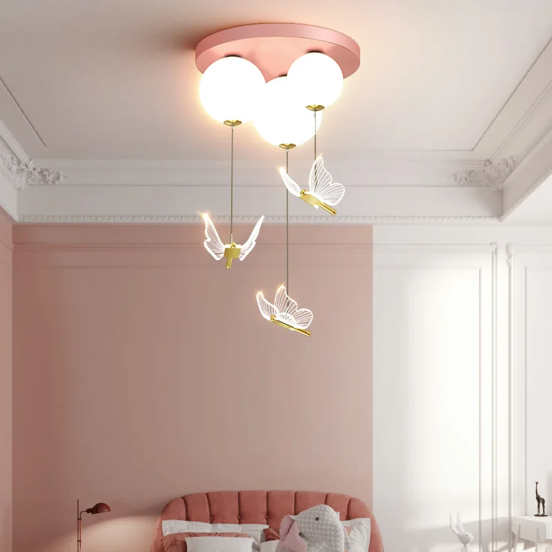 

LED Children's rRoom Balloon Bedroom Lamp Net Red Boy Butterfly Ceiling Chandelier Romantic Girl Pink Princess Room Chandelier