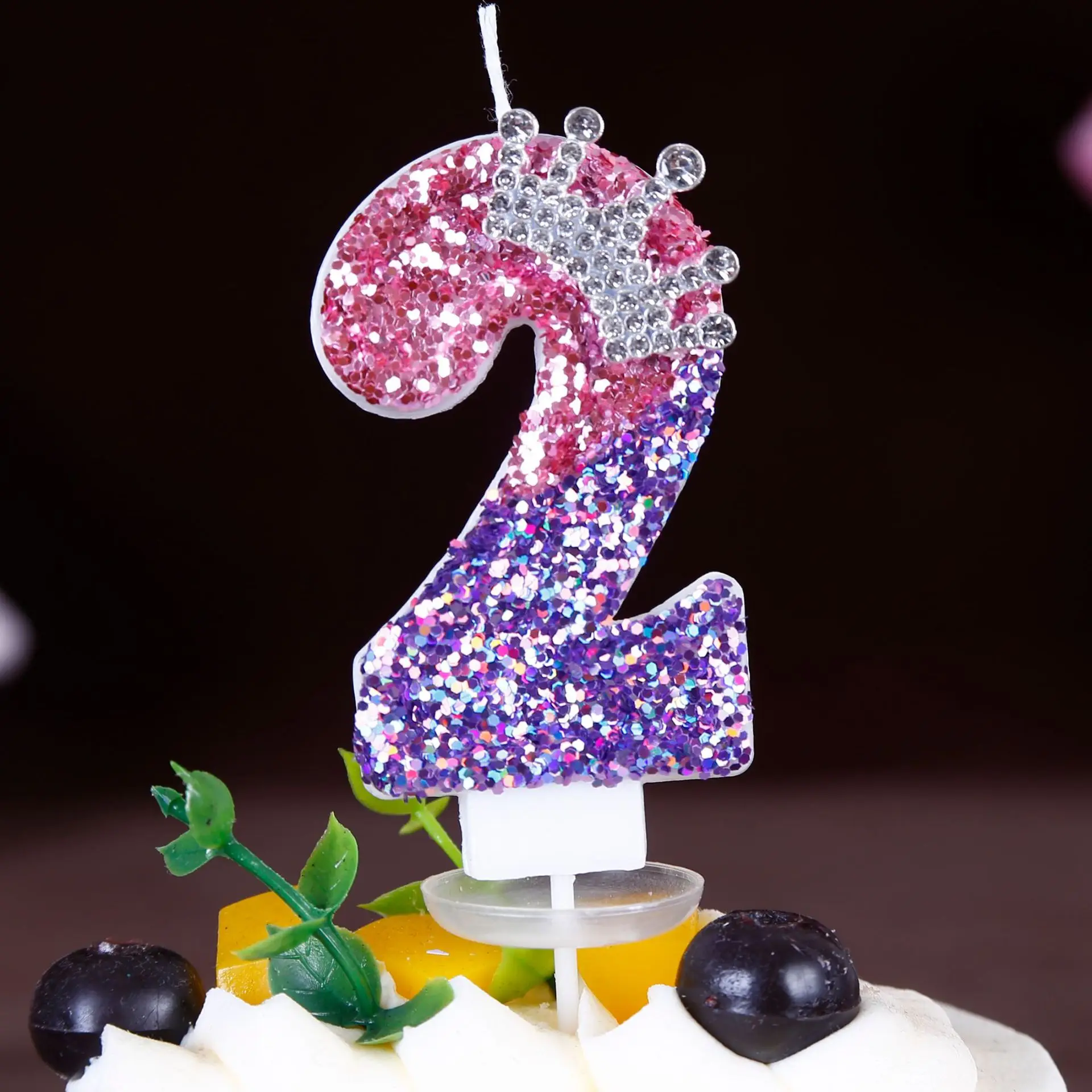 

0-9 Number Birthday Candle Pink Purple Gradient Princess Crown Crown Cake Candle Birthday Digital Cakes Dessert Decor Cake Toper