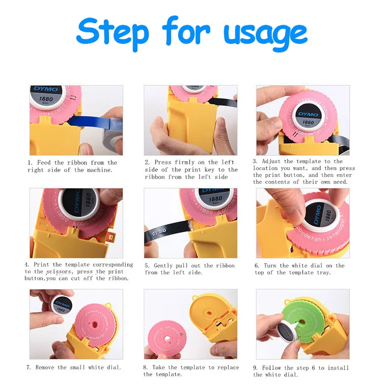 Dymo 1880 Organizer Xpress 수동 라벨 메이커 프린터, 3D 엠보싱 DIY 인쇄 9mm PVC 라벨 테이프 미니 휴대용 프린터
