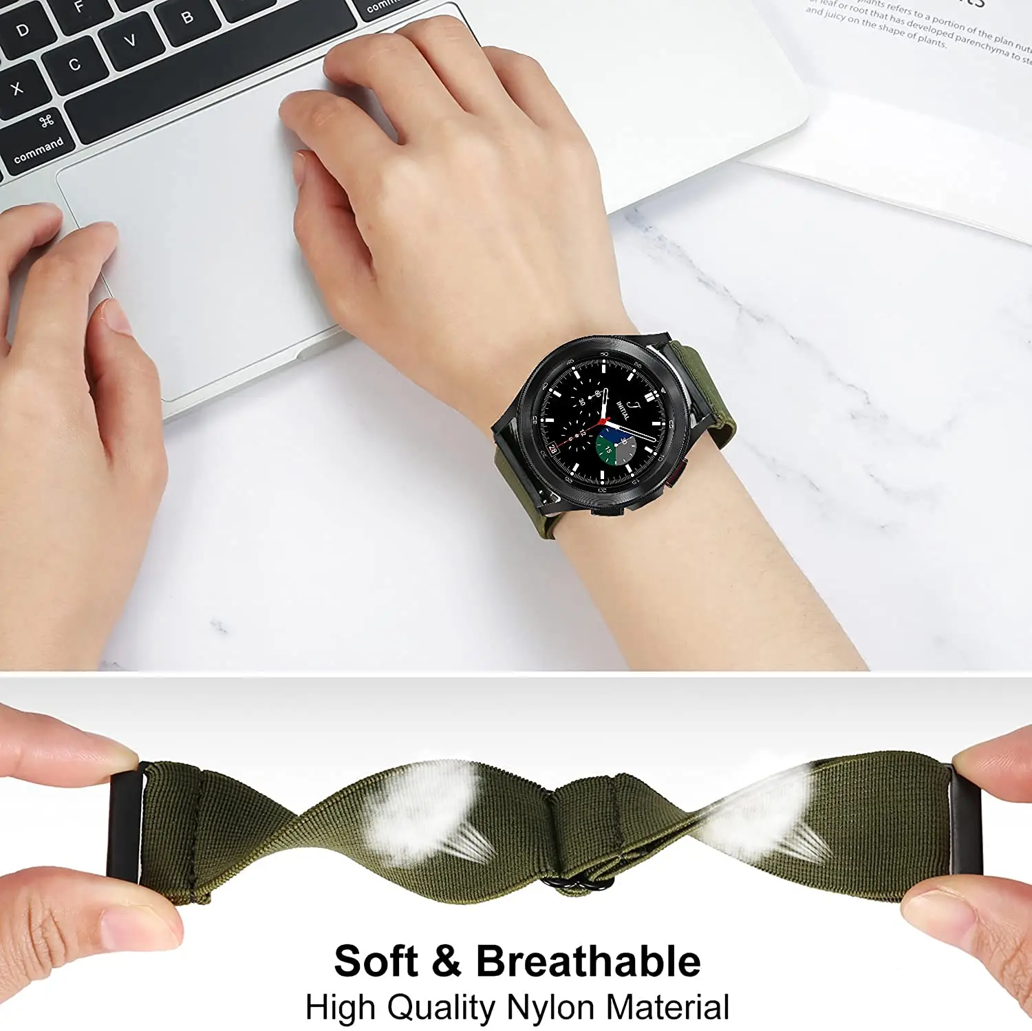Versatile Nylon Loop Strap - Adjustable Fabric Bracelet Band, 22mm/20mm