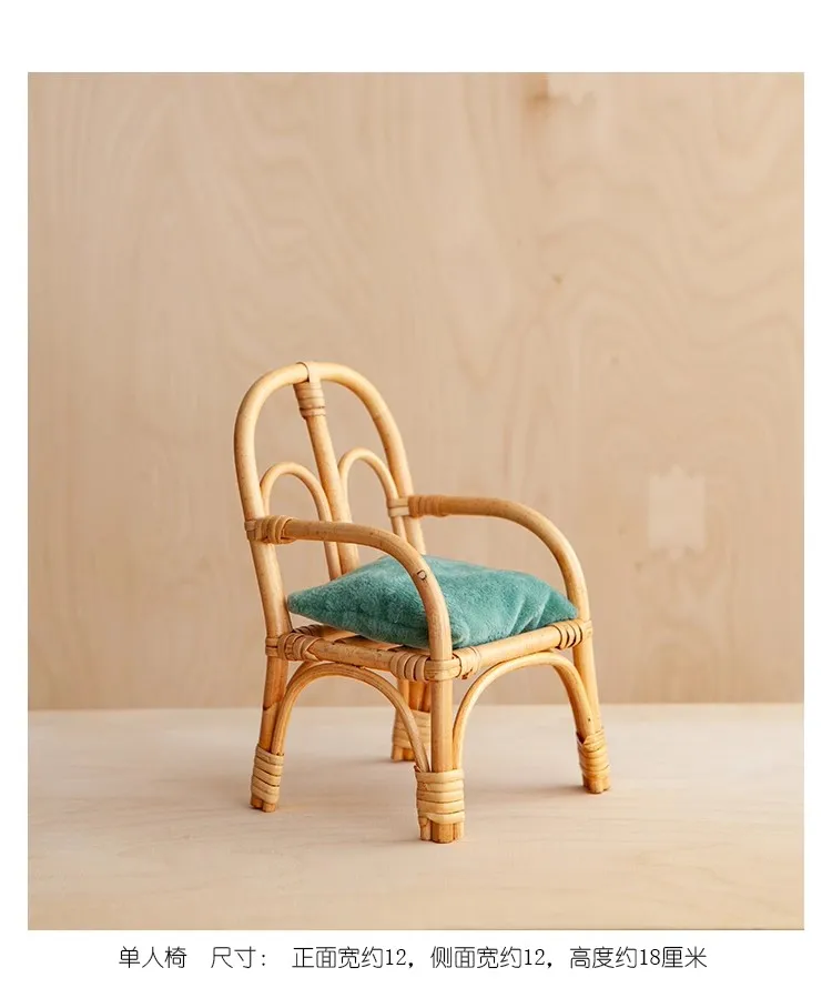 Miniatur Puppenhaus Rattan Möbel Set - Handgefertigte Esszimmer Möbel 3x3x1,5cm