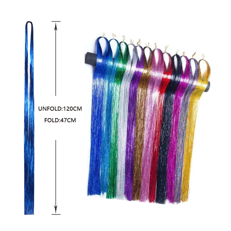 Shiny Sparkle Hair Tinsel Thin Colorful Rainbow Silk Hair Extensions Dazzles Women Hippie for Braiding Headdress