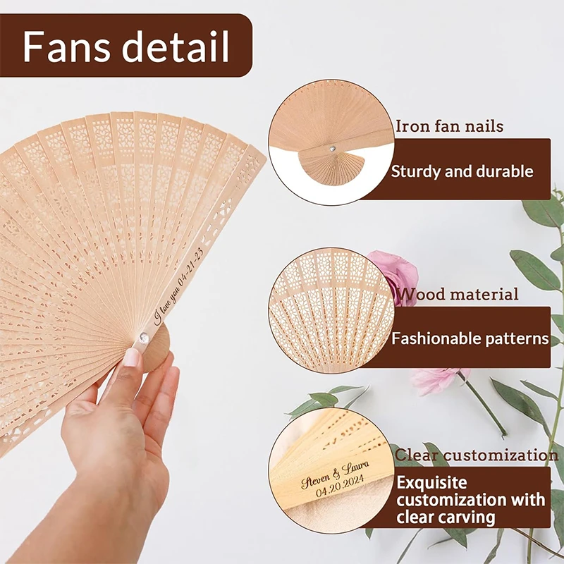 Customized Wood Folding Hand Wedding Fans 20/60PCS