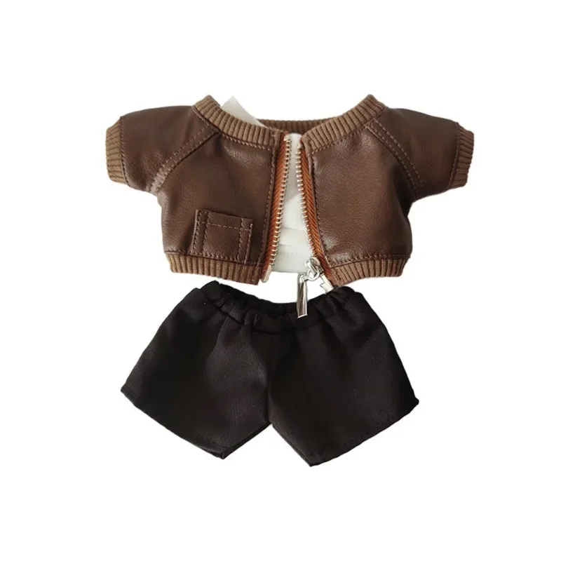 20cm cotton baby clothes handsome and cool without attributes doll small leather shirt pants doll set 3