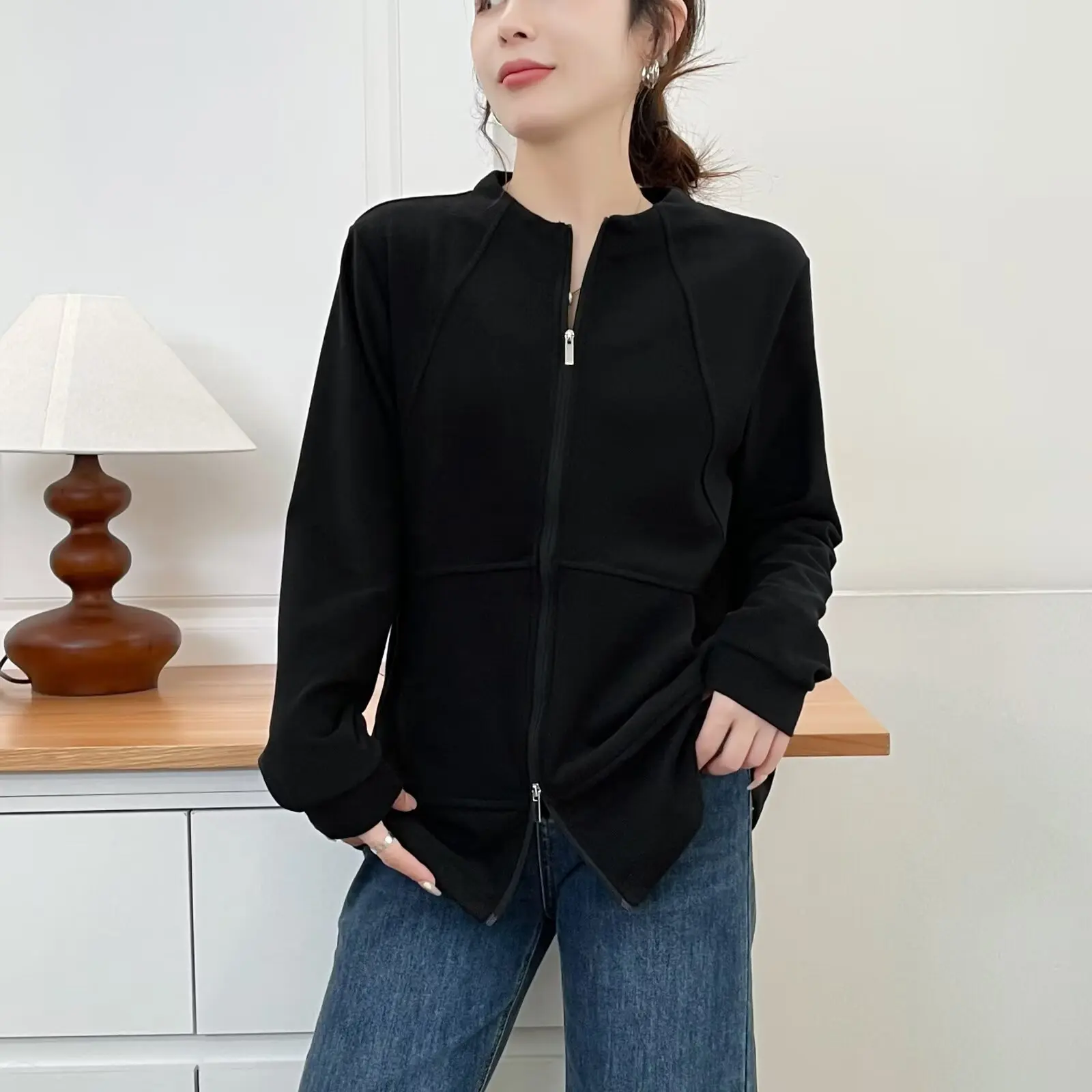 XXXXL Fashion Plus Size Women's Sweatshirt New Autumn Winter Stylish two-way Zipper Cardigan Casual And Warm Inner Hoodies 2581