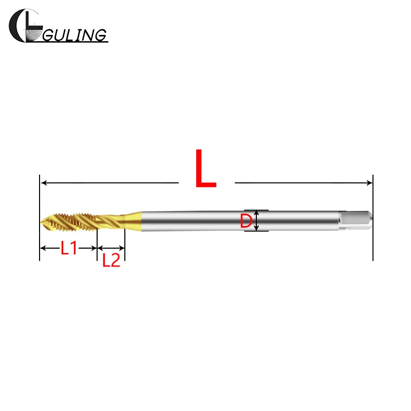 GULING HSSE-M35 JIS 표준 롱 샹크 80 100 120 150mm 스파이럴 플루트 탭 M6 M8 M10 M12 M14 M16 기계 나사산 탭