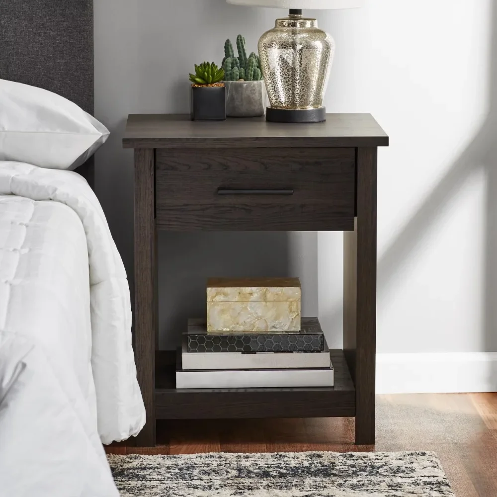 Side Table, Hillside Nightstand with Drawer, Espresso Finish Nightstand