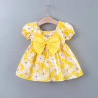 Baby Girls Casual Floral Graphic Print Puff Sleeve Bowknot Back Dress Clothes For Summer 6