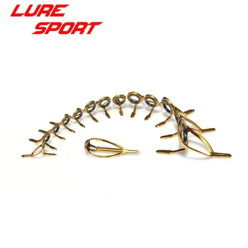 LureSport 14pcs 골드 스틸 프레임 가이드 세트 KW16 가이드 MN 상단 가이드로드 빌딩 구성 요소 수리 DIY 액세서리